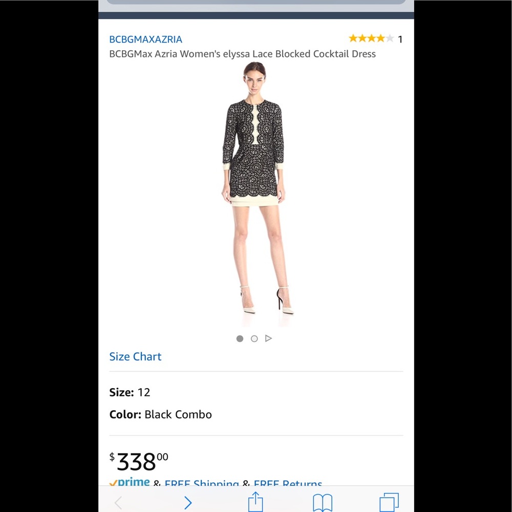 BCBG ELYSSA Black/white lace dress Size 6 Medium